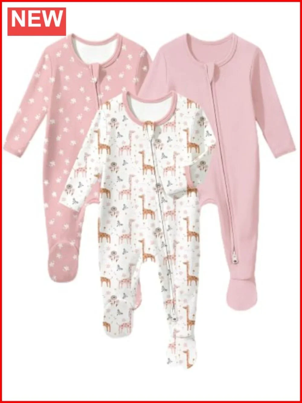 Organic Cotton Baby Sleepers 2-Way Zipper Footed Pajamas Newborn 0-9 Months